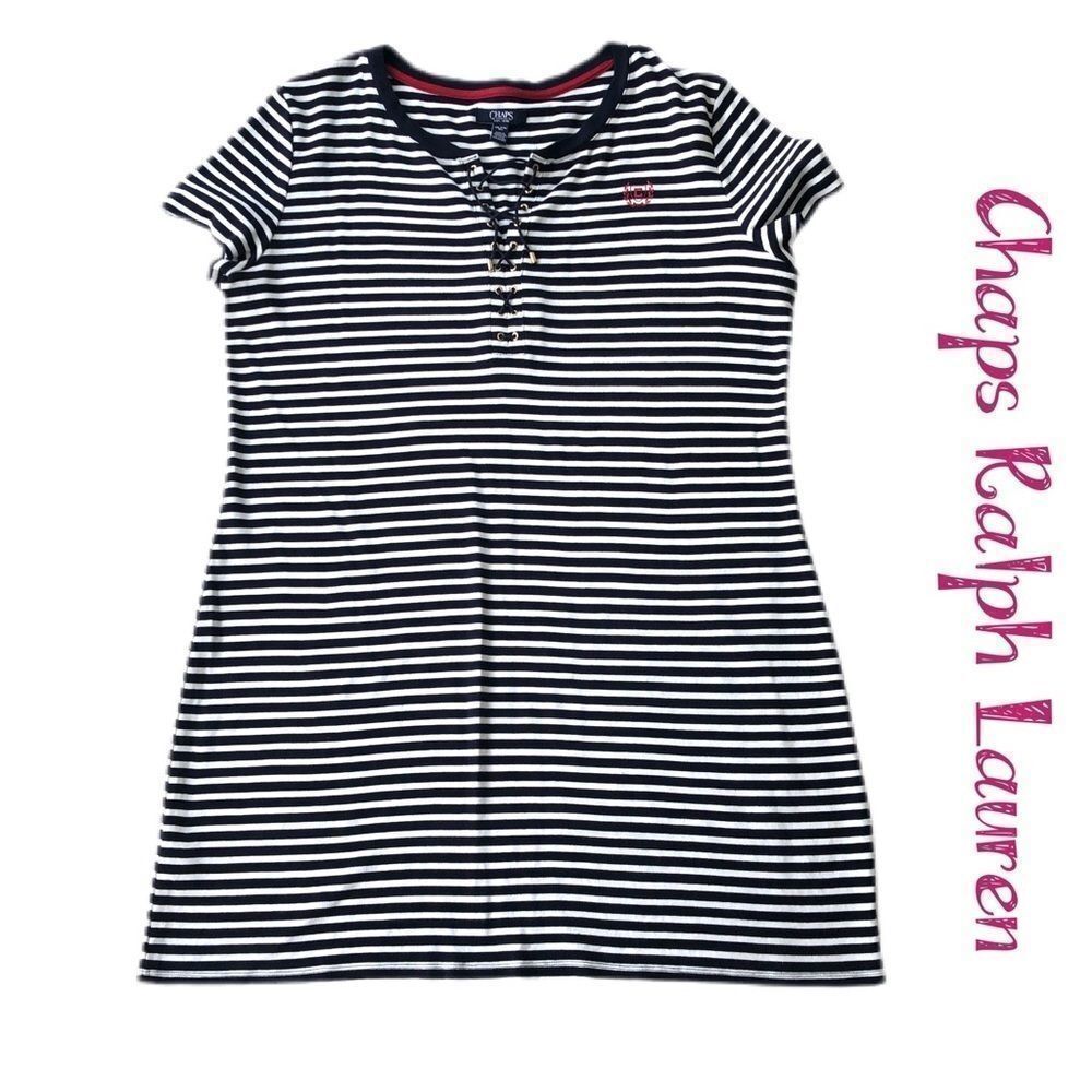 CHAPS Ralph Lauren Blue Striped Dress Sz XXL